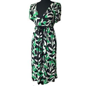 Bisou Bisou Green Black and White Abstract Knee Length Dress N0048